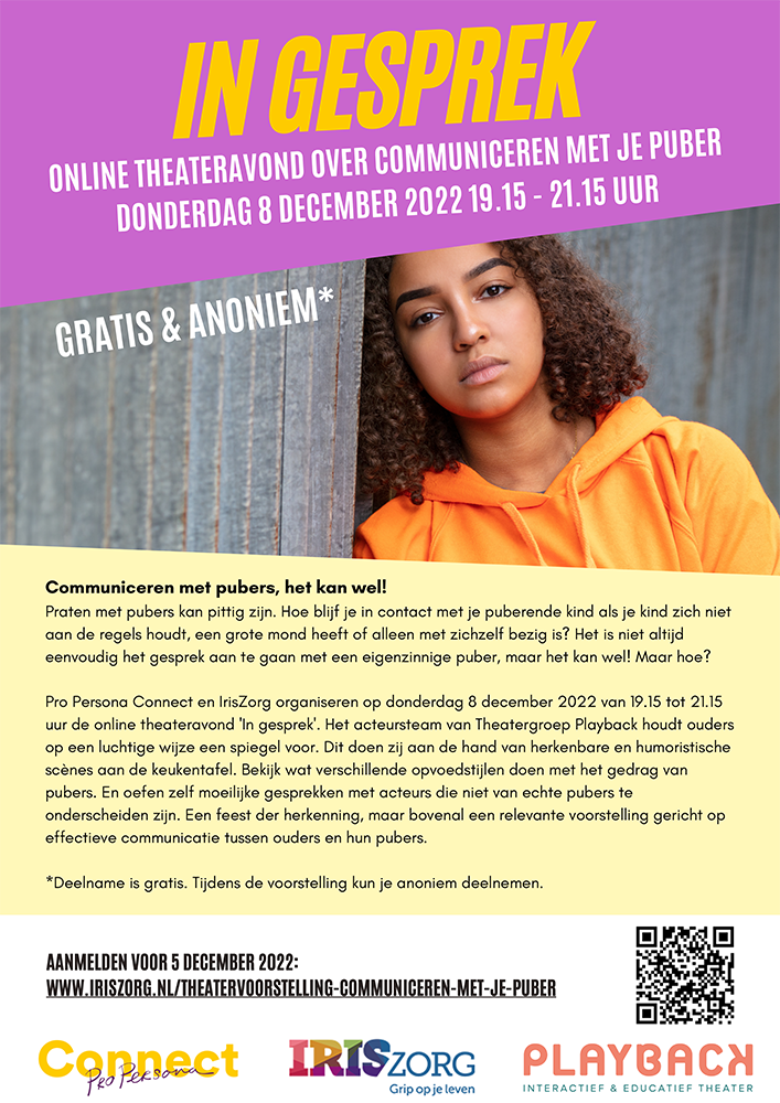 Theatervoorstelling “communiceren met je puber”, donderdag 8 december 2022.